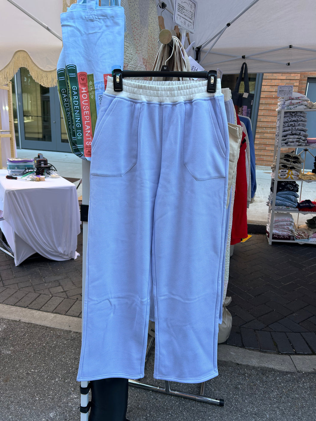 Blue Striped Wide Leg Sweatpants