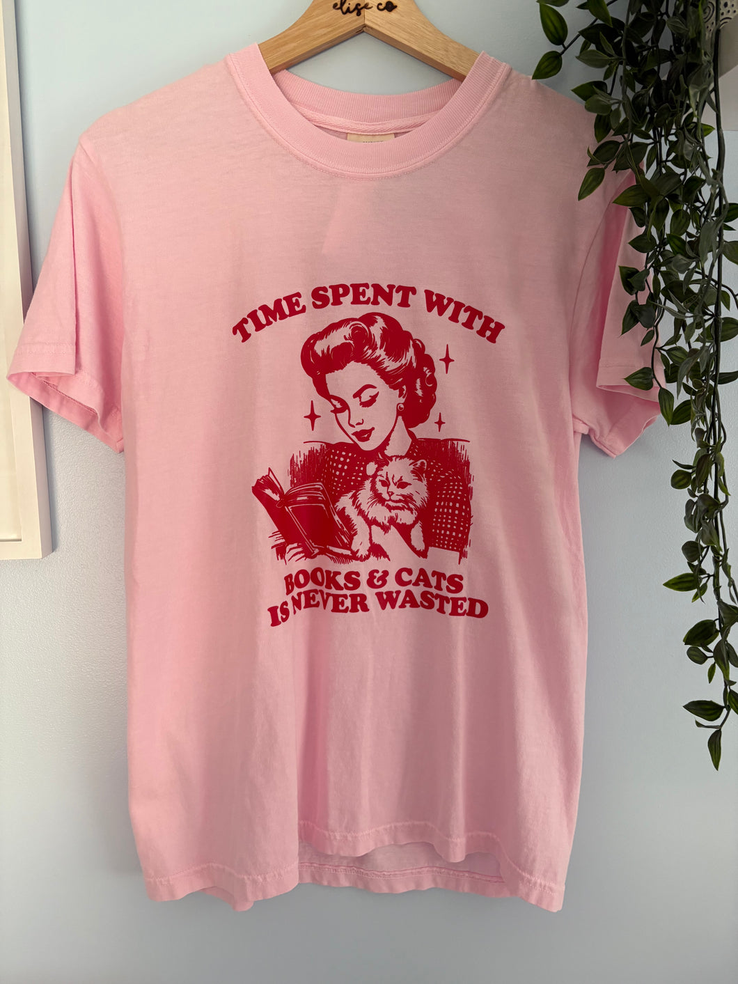 Time Spent With Books and Cats T-shirt