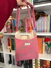 Load image into Gallery viewer, “Book Lover” Red Checkered Bow Tote
